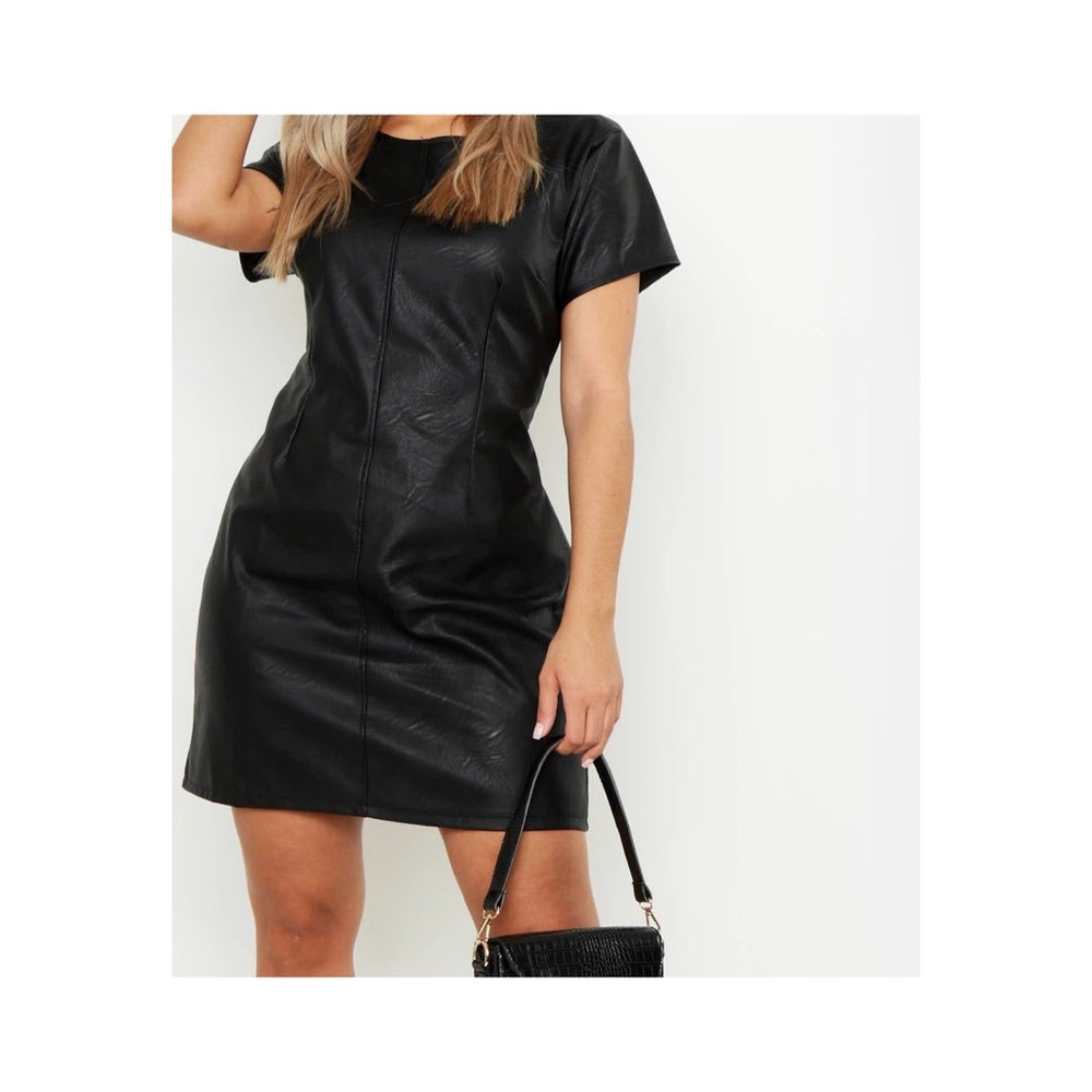 Pu Cap Sleeve Shirt Dress Faux Leather Dress